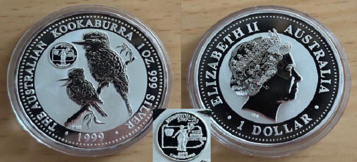  Australien - 1 AUD Kookaburra 1999 - Privy Mark *PENNSYLVANIA*, 1oz 999er Silber   