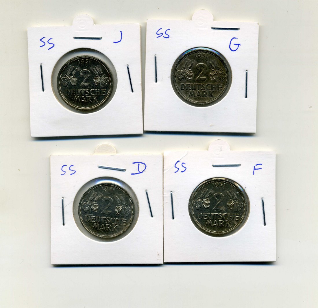 2 DM 1951 D,F,G +J komplett sehr schön