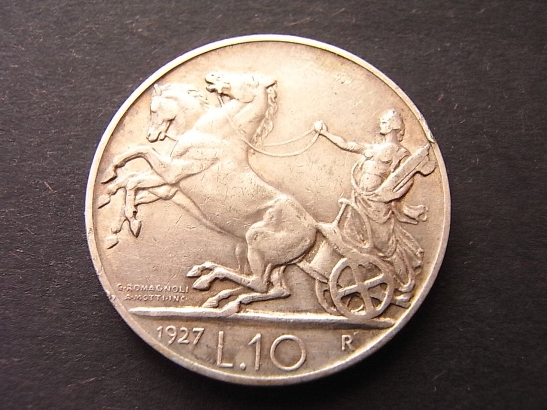  Italien 10 Lire 1927 ss Silber KM68.1 Vittorio Emanuele III   