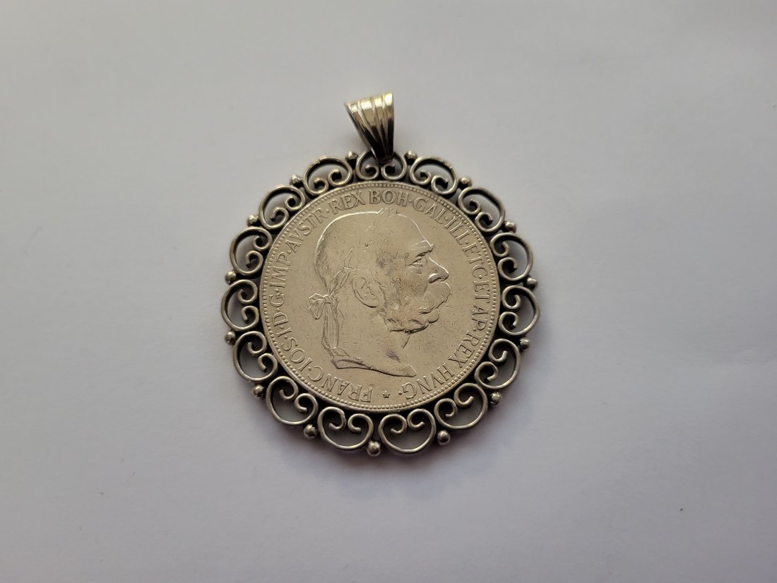  5 Kronen 1900 Anhänger silber 31,5g Kronenwährung Österreich Spittalgold9800 (3469)   