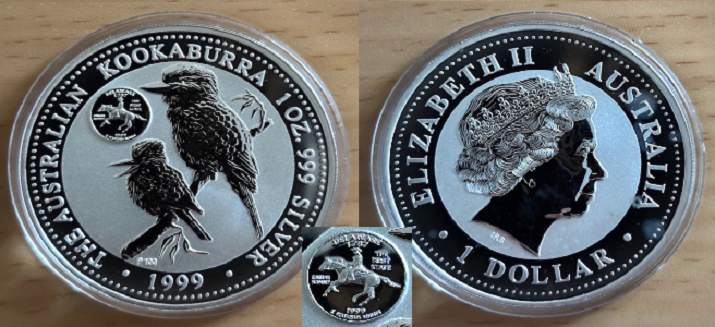 Australien - 1 AUD Kookaburra 1999 - Privy Mark *DELAWARE*, 1oz 999er Silber   