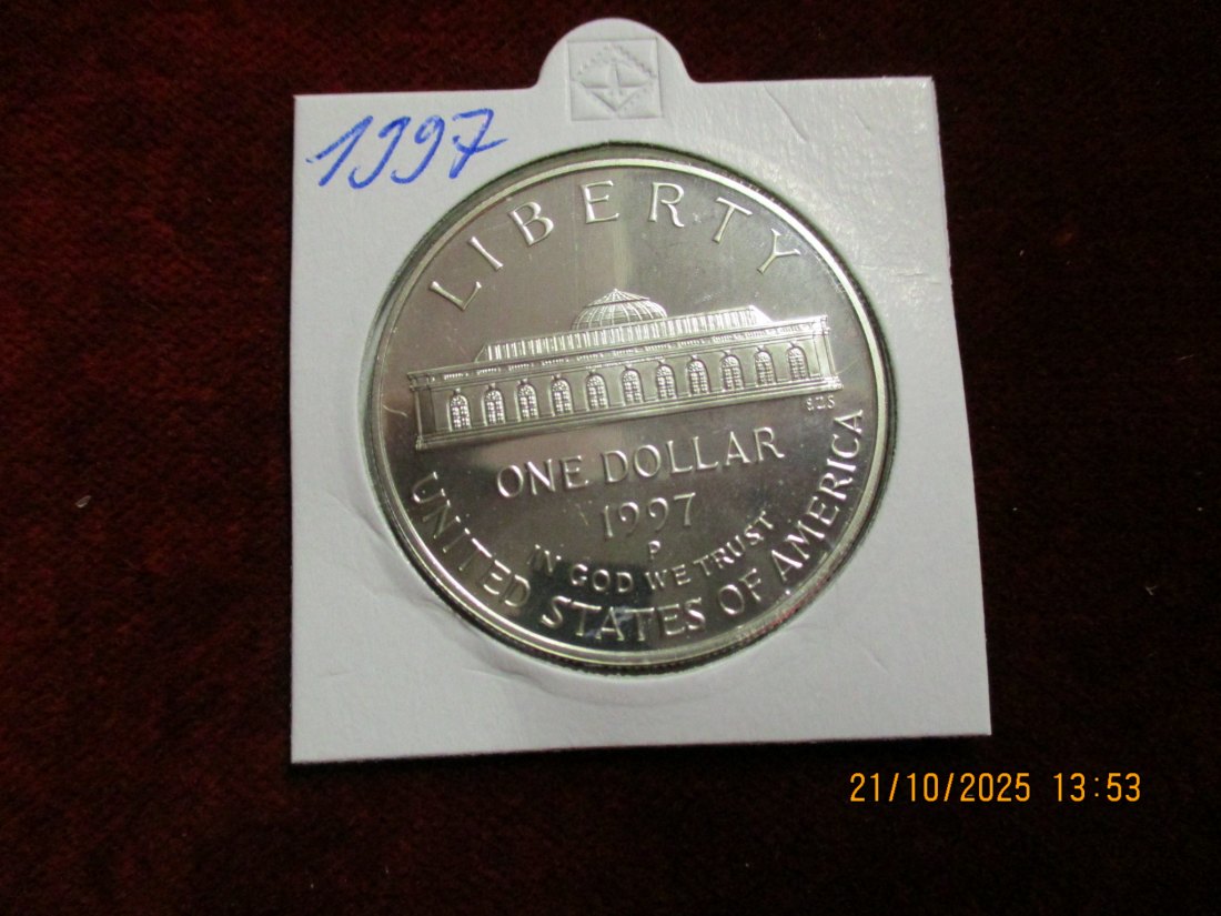  USA 1 Dollar 1997 Silbermünze 900er Silber 26,73g   