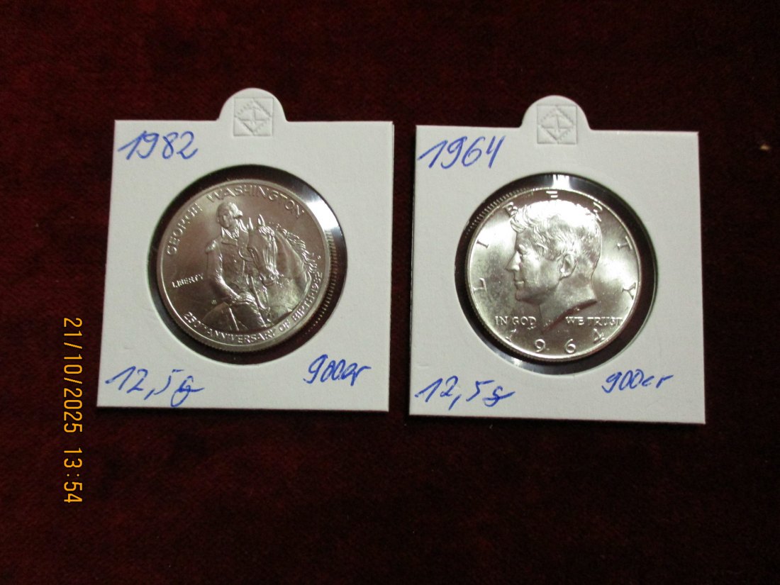  USA 2 x Half Dollar 1964 & 1982 Silbermünze 900er Silber 25g   