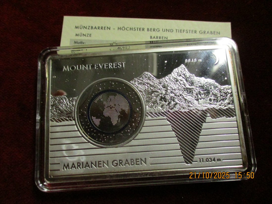  5 Euro 2016 G Blauer Planet Erde mit Silberbarren 925er Silber 62,2g   