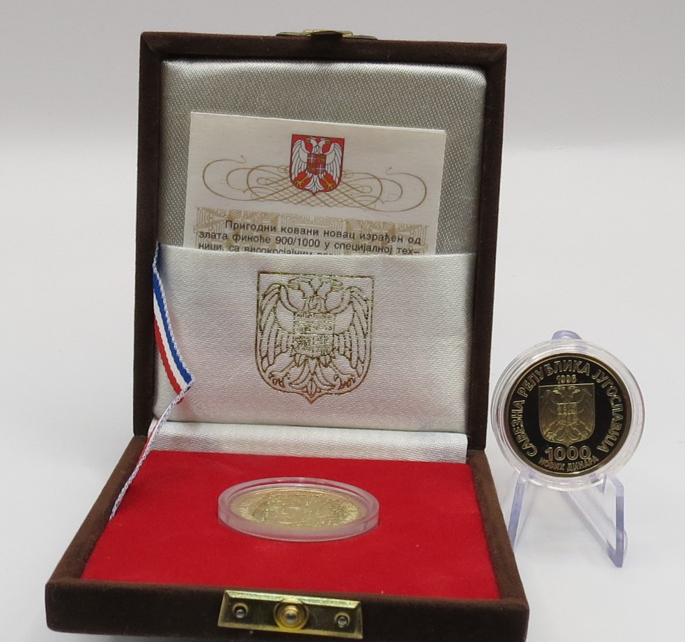  Jugoslawien 1000 Dinar – 140 Jahre seit der Geburt von Nikola Tesla, Gold 900, 8,64 g   