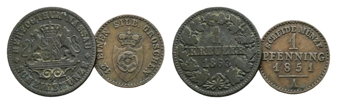  Altdeutschland; 2 Kleinmünzen 1863/1851   