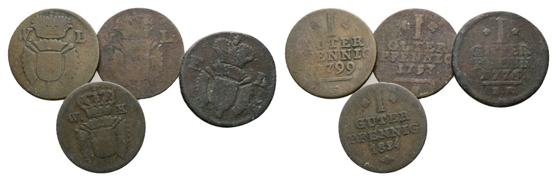  Altdeutschland; 4 Kleinmünzen 1799/1797/1776/1824   
