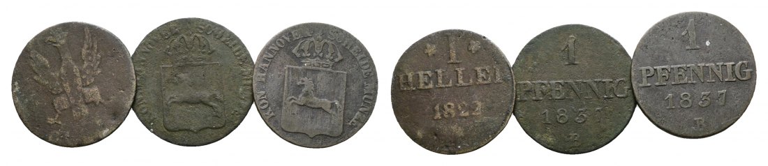  Altdeutschland; 3 Kleinmünzen 1822/1835/1837   
