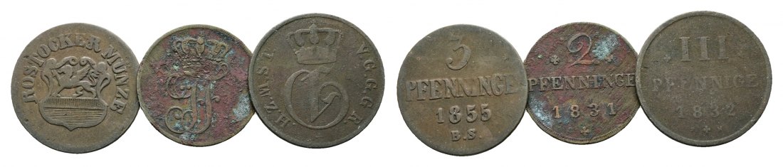  Altdeutschland; 3 Kleinmünzen 1855/1831/1832   