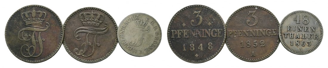  Altdeutschland; 3 Kleinmünzen 1848/1852/1863   