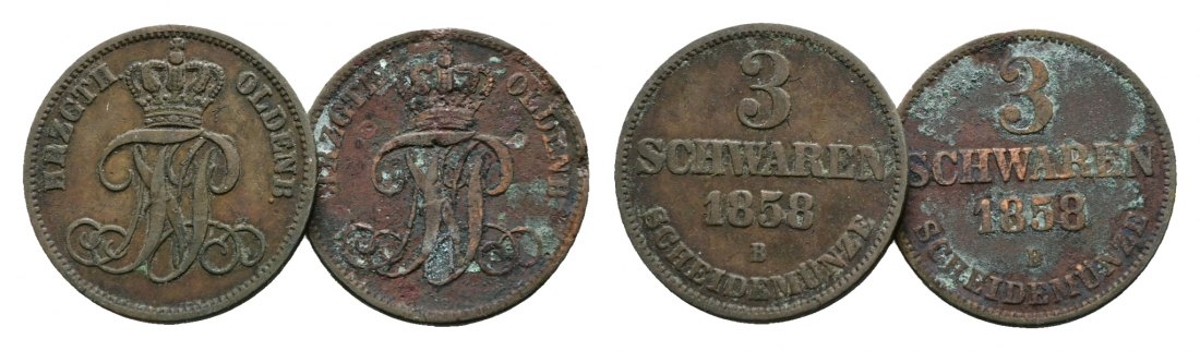  Altdeutschland; Oldenburg; 2 Kleinmünzen 1858   