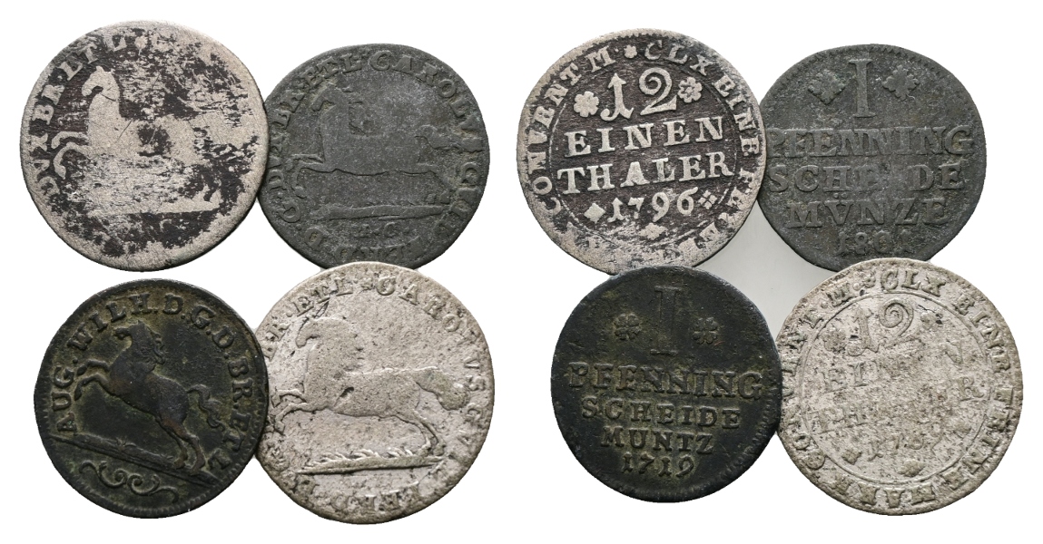  Altdeutschland; 4 Kleinmünzen 1796/1801/1719/1739   