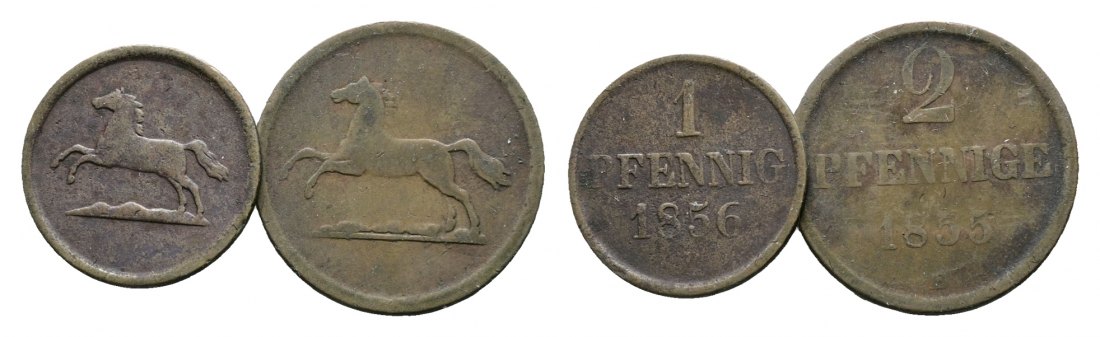  Altdeutschland; 2 Kleinmünzen 1856/1855   