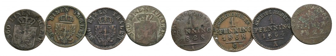  Altdeutschland; 4 Kleinmünzen 1828/1868/1864/1822   