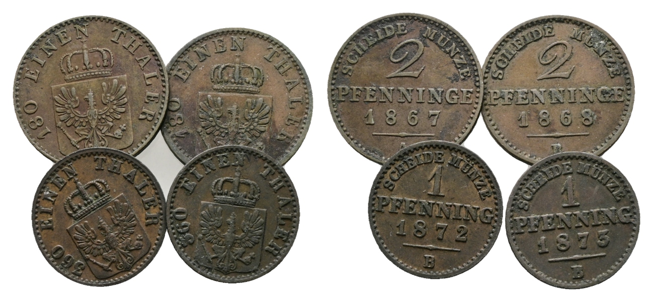  Altdeutschland; 4 Kleinmünzen 1867/1868/1872/1875   