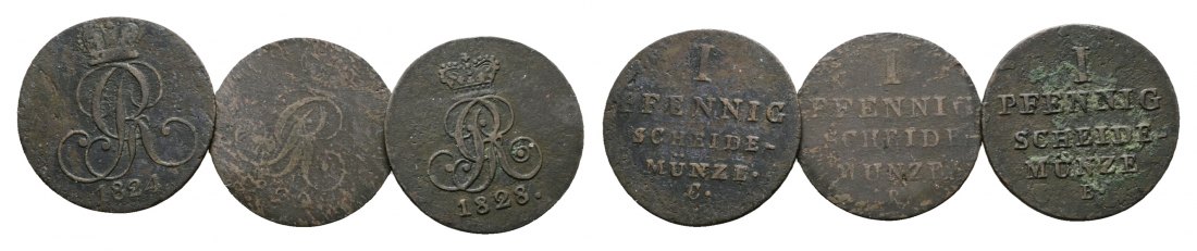  Altdeutschland; 3 Kleinmünzen 1824-1828   