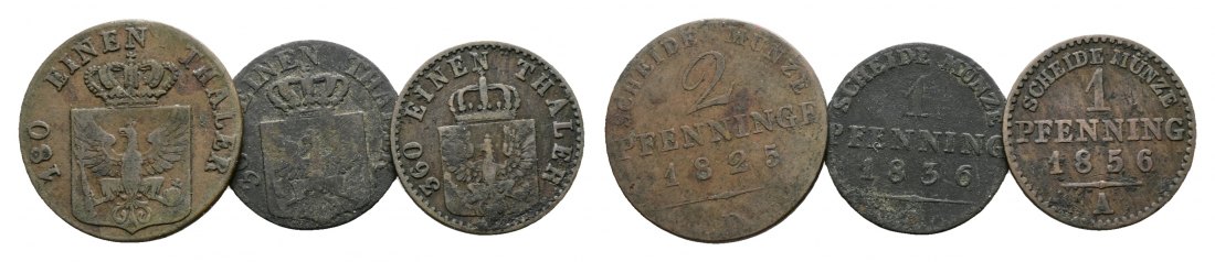 Altdeutschland; 3 Kleinmünzen 1825/1836/1856   