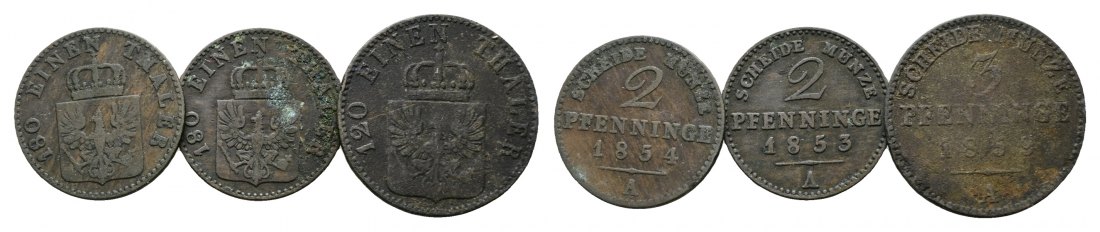  Altdeutschland; 3 Kleinmünzen 1854/1853/1859   