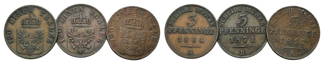  Altdeutschland; 3 Kleinmünzen 1864/1871/1857   
