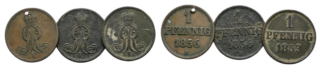  Altdeutschland; 3 Kleinmünzen 1856/1856/1853   