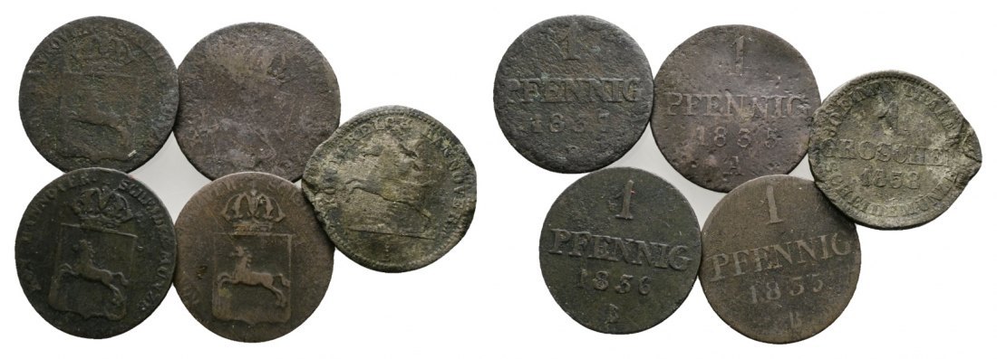  Altdeutschland; 5 Kleinmünzen 1837/1833/1858/1836/1835   