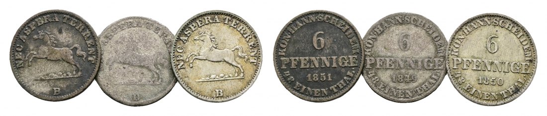  Altdeutschland; 3 Kleinmünzen 1851/1849/1850   