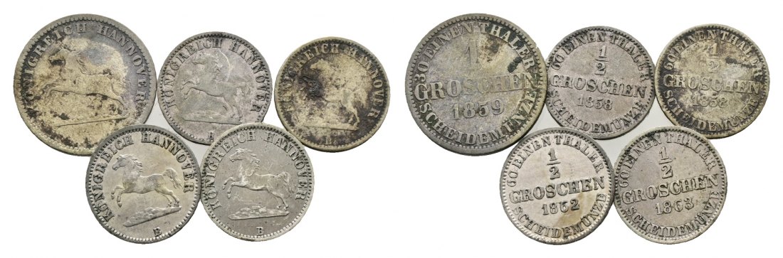  Altdeutschland; 5 Kleinmünzen 1859/1858/1858/1862/1863   