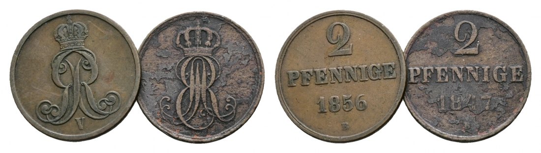  Altdeutschland; 2 Kleinmünzen 1856/1847   