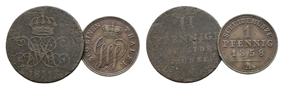  Altdeutschland; 2 Kleinmünzen 1831/1858   