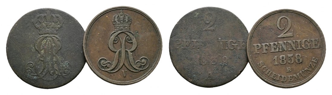 Altdeutschland; 2 Kleinmünzen 1839/1858   