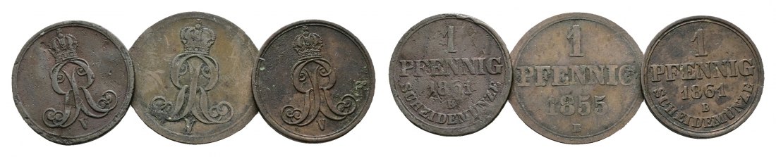 Altdeutschland; 3 Kleinmünzen 1861/1855/1861   