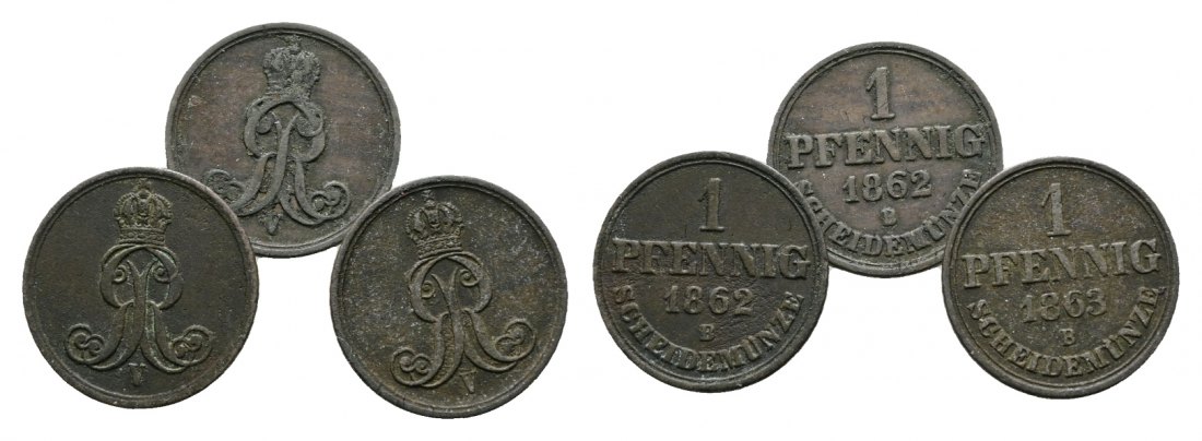  Altdeutschland; 3 Kleinmünzen 1862/1862/1863   
