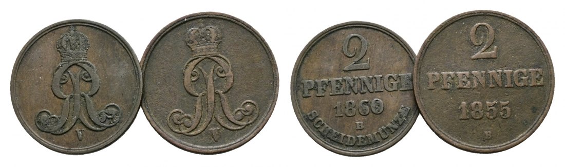  Altdeutschland; 2 Kleinmünzen 1860/1855   