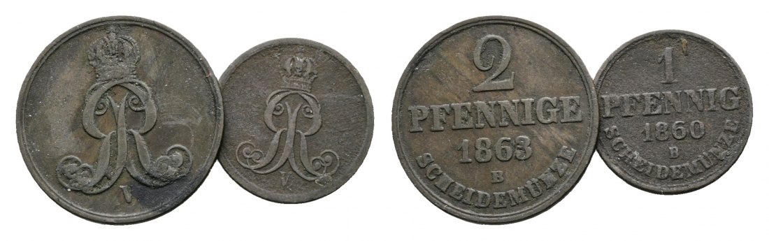  Altdeutschland; 2 Kleinmünzen 1863/1860   