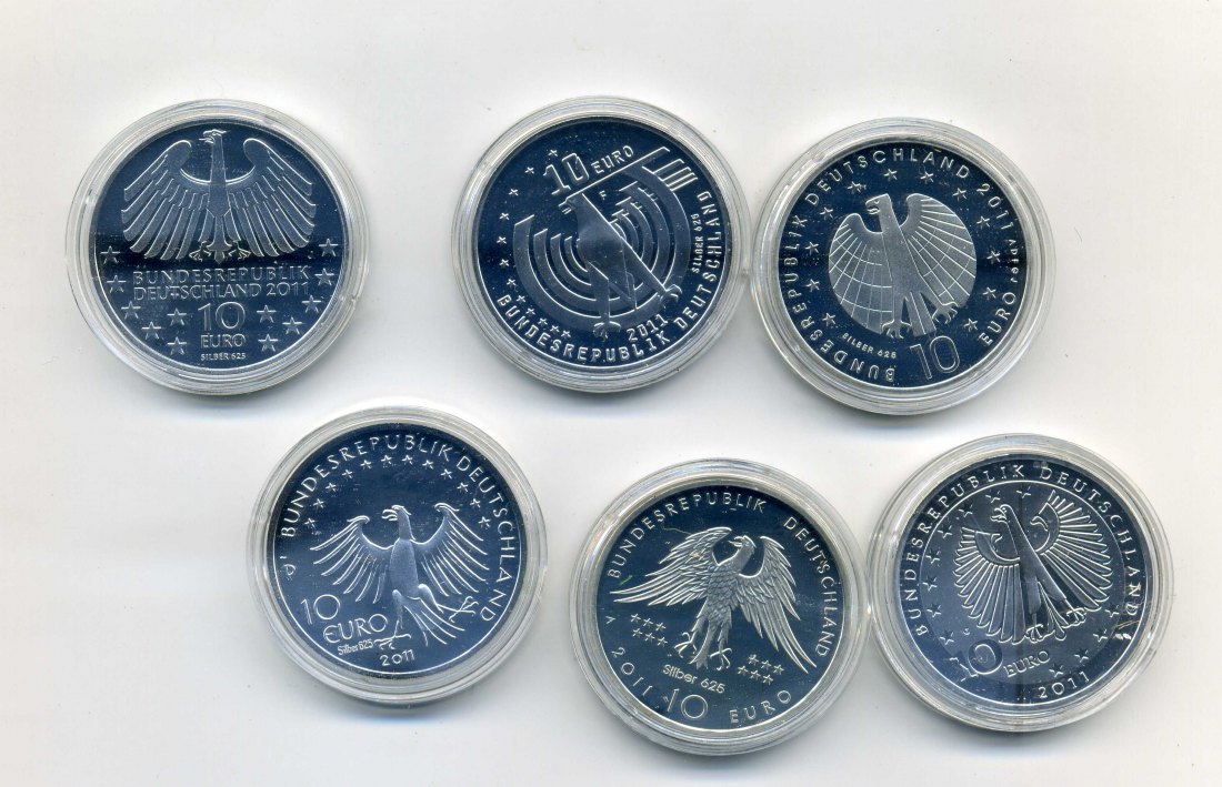  6 x 10 Euro 2011 PP komplett in Originalen Kapseln   