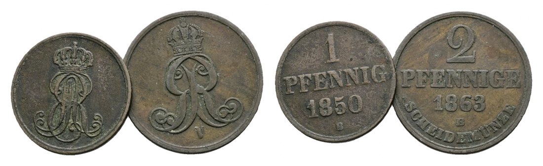  Altdeutschland; 2 Kleinmünzen 1850/1863   
