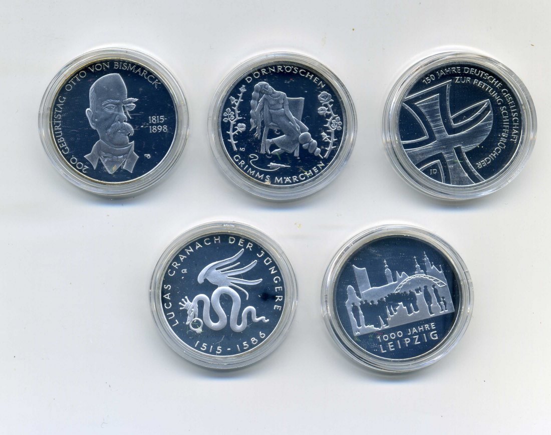5 x 10 Euro 2015 PP komplett in Originalen Kapseln