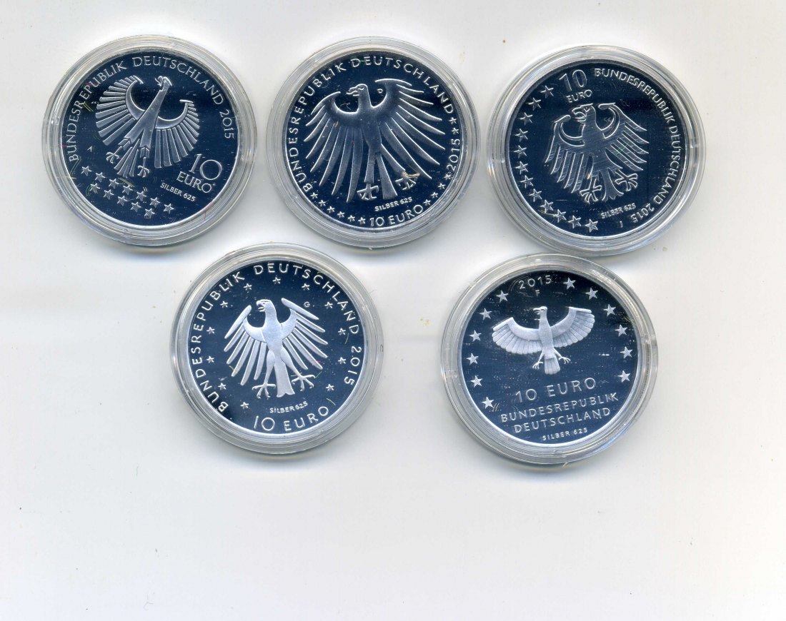  5 x 10 Euro 2015 PP komplett in Originalen Kapseln   