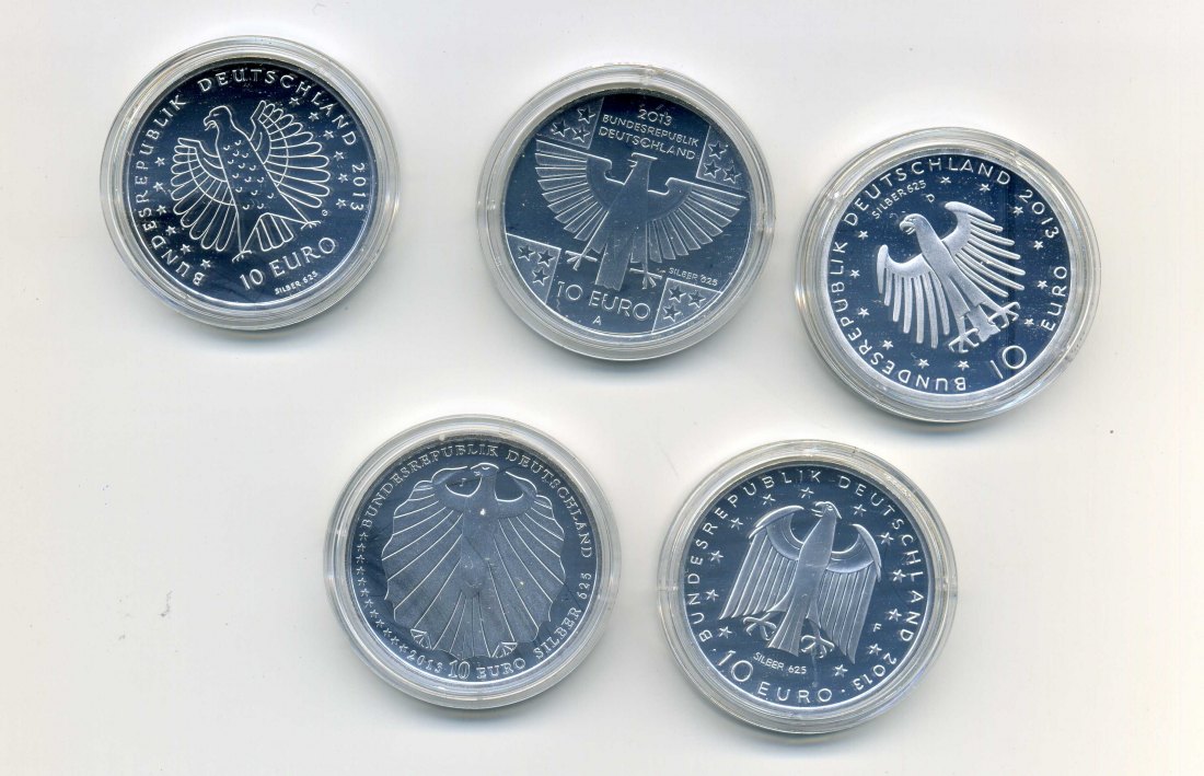  5 x 10 Euro 2013 PP komplett in Originalen Kapseln   