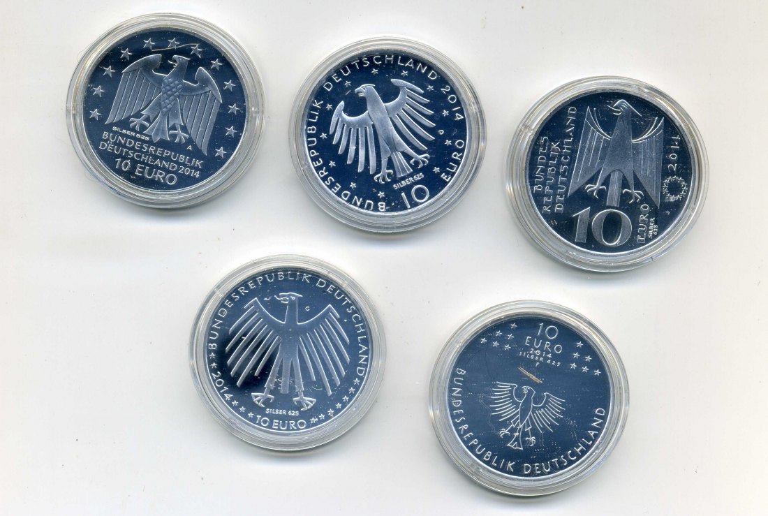 5 x 10 Euro 2014 PP komplett in Originalen Kapseln   