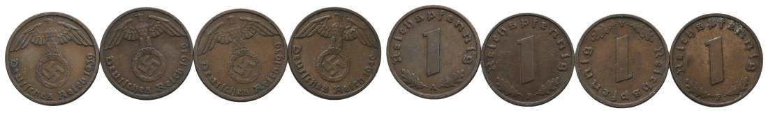  Deutsches Reich; 4 Kleinmünzen 1939-1940   