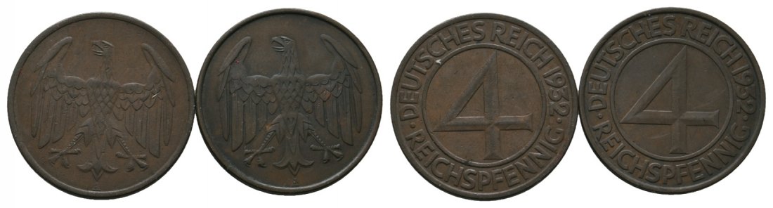  Deutsches Reich; 2 Kleinmünzen 1932   