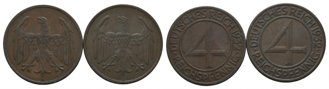  Deutsches Reich; 2 Kleinmünzen 1932   