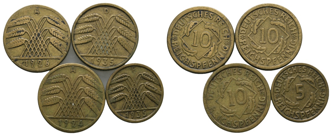  Weimerer Republik; 4 Kleinmünzen 1924-1935   