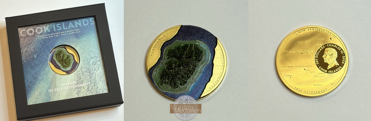 Cookinseln 250 Dollars 2025 60 Years Of Self-Government MM-Frankfurt Feingold: 31,06g