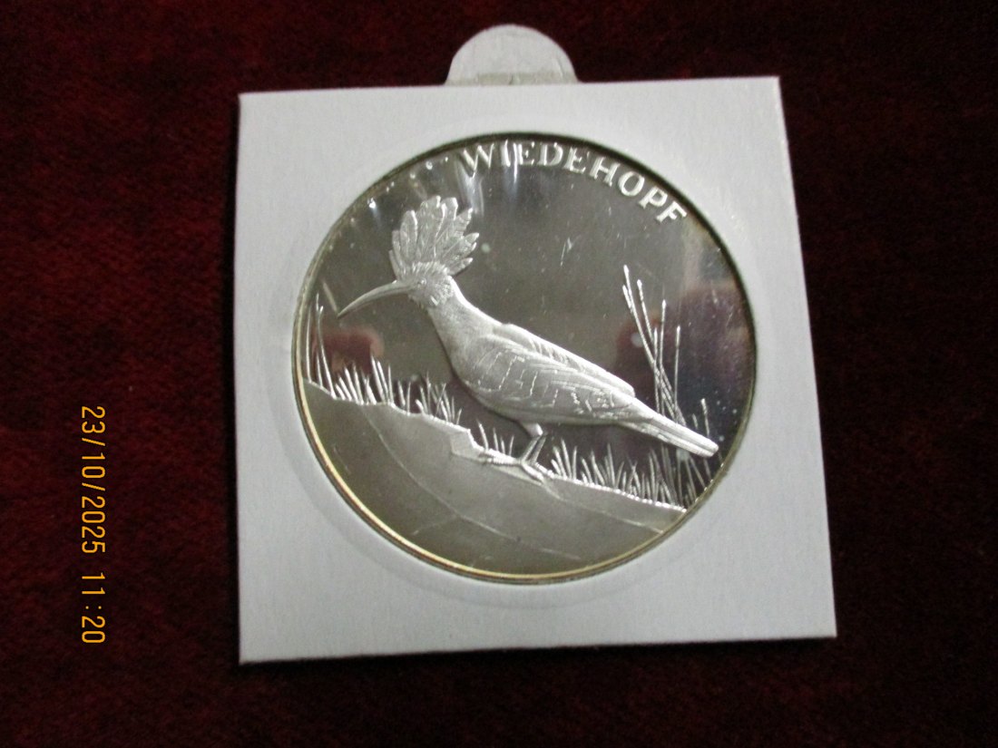  Medaille Bedrohte Tierwelt Wiedehopf 925er Silber 20g   