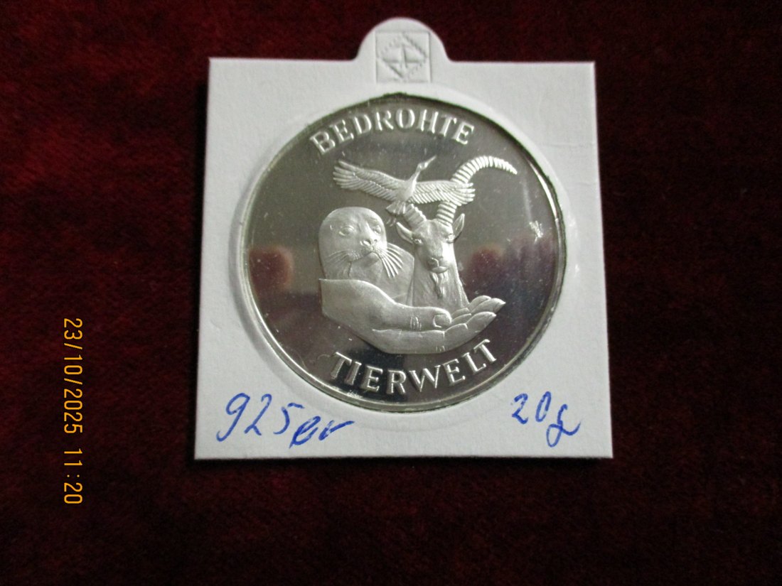  Medaille Bedrohte Tierwelt Wiedehopf 925er Silber 20g   