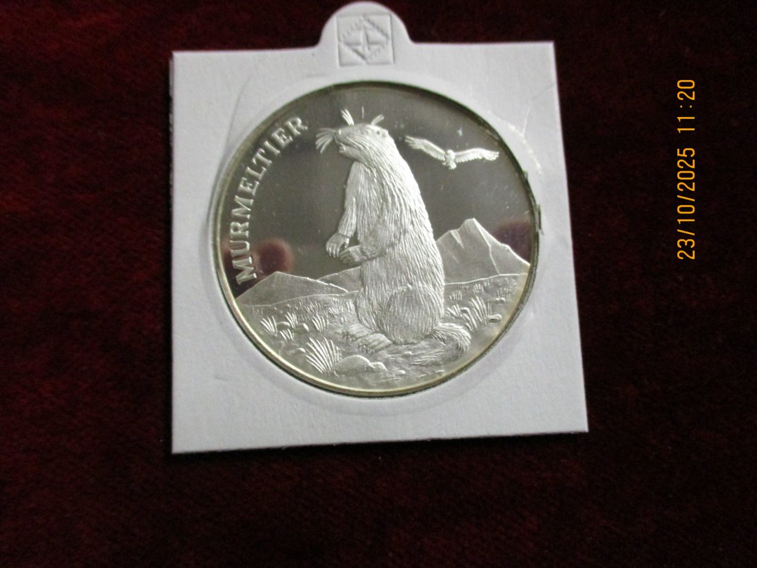  Medaille Bedrohte Tierwelt Murmeltier 925er Silber 20g   