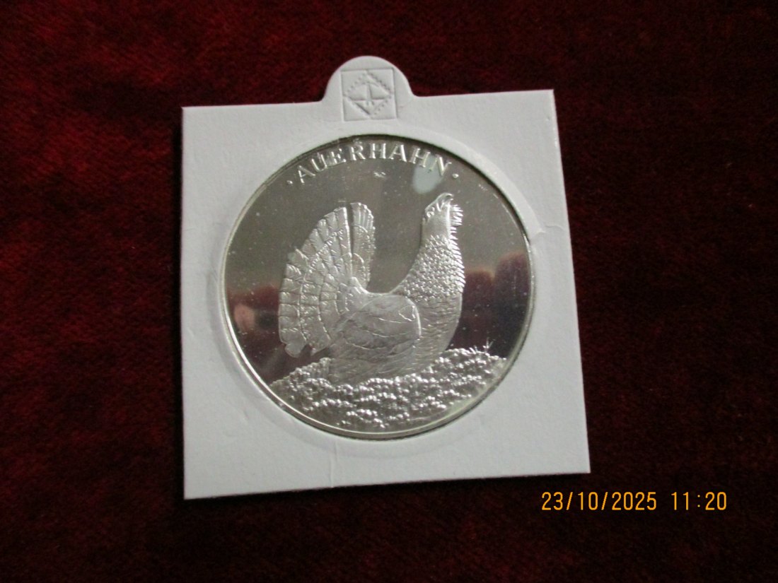  Medaille Bedrohte Tierwelt Auerhahn 925er Silber 20g   