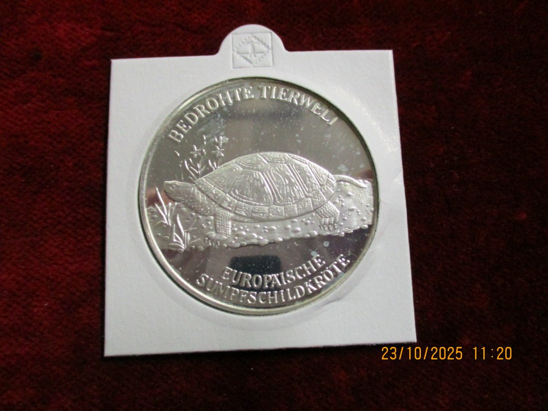  Medaille Bedrohte Tierwelt Sumpfschildkröte 925er Silber 20g   